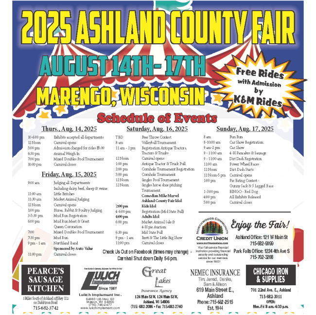 front page of the 2025 premium paper including the schedule. See county fair website for full schedule.