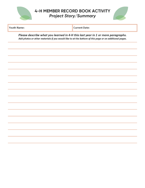 Blank Project Story sheet.