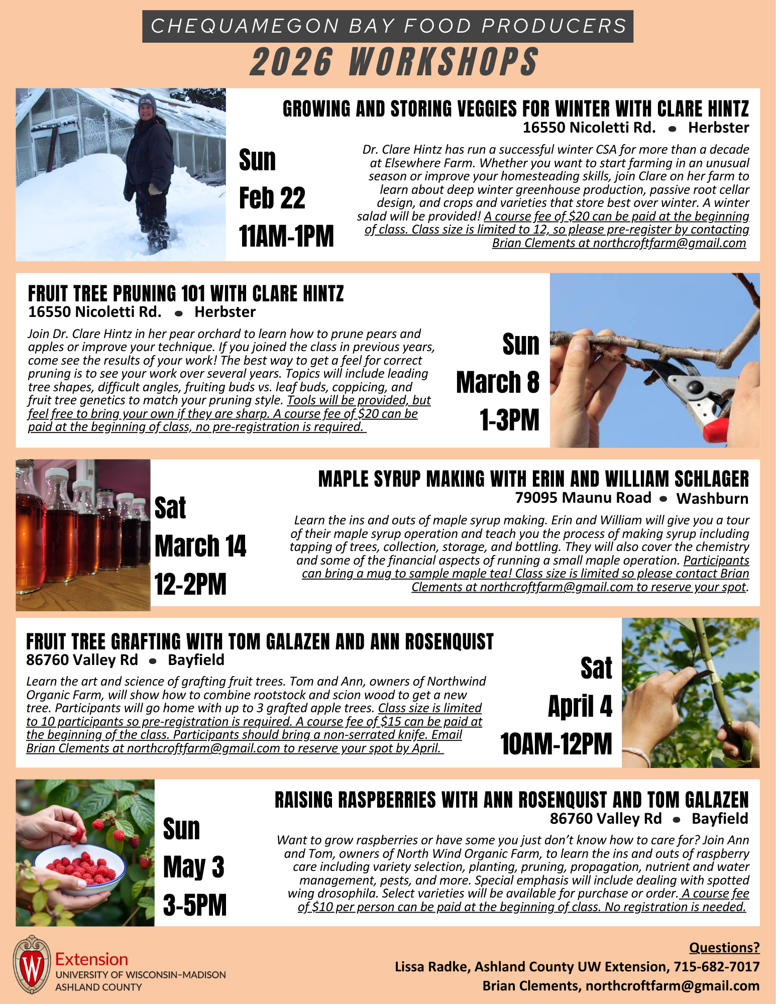 poster for 2026 food producers workshops. Full info at: https://ashland.extension.wisc.edu/2026/02/03/2026-food-producers-workshops/